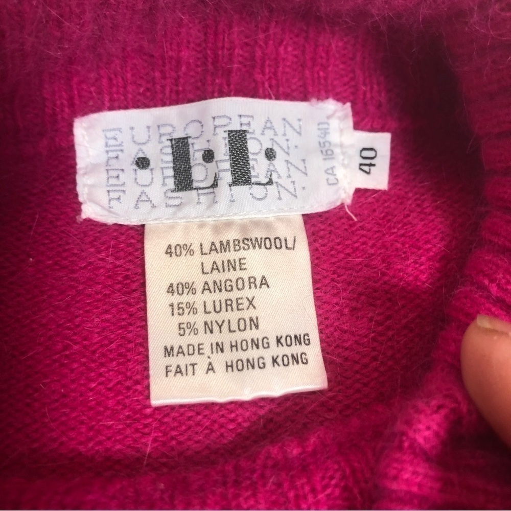 Vintage Wool Angora Patchwork Card Suits Beaded Mock Neck Sweater, size 40 (M/L) - Picture 8 of 10